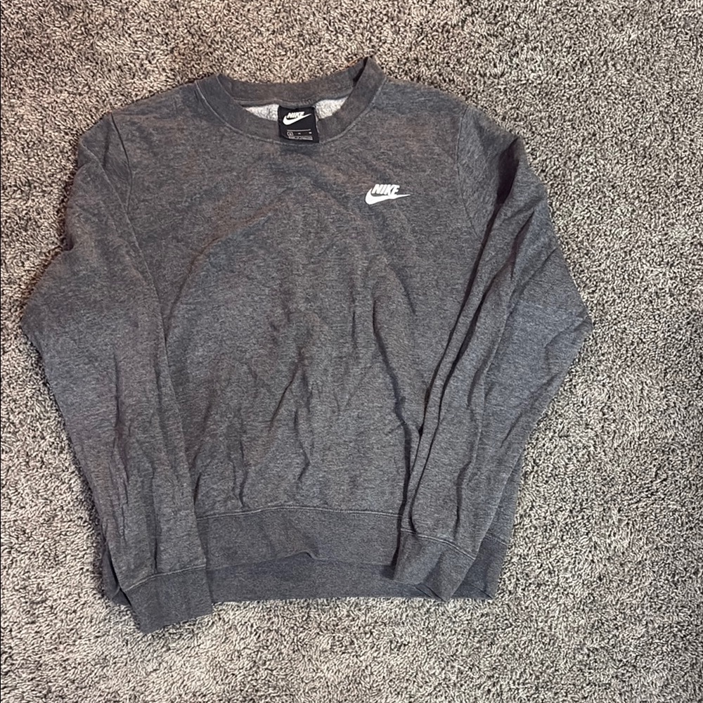Nike Gray Crewneck Sweater with Ribbed Details